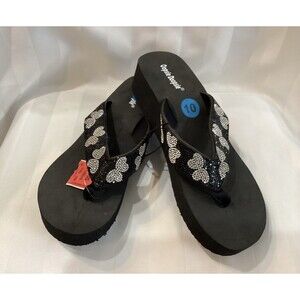 Oopsie Doopsie Black With Butterfly Embellishment Flip Flops Size 10